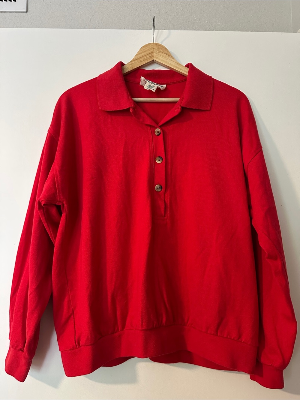Vintage Charter Club Women's Red Button-Front Polo Shirt